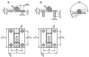 Scharniere 
aus Aluminium, mit einstellbarer Friktion